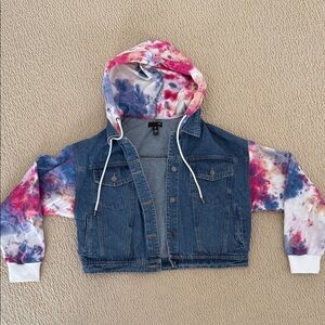 Aqua women’s Denim Jacket with Tie-Dye Sleeves